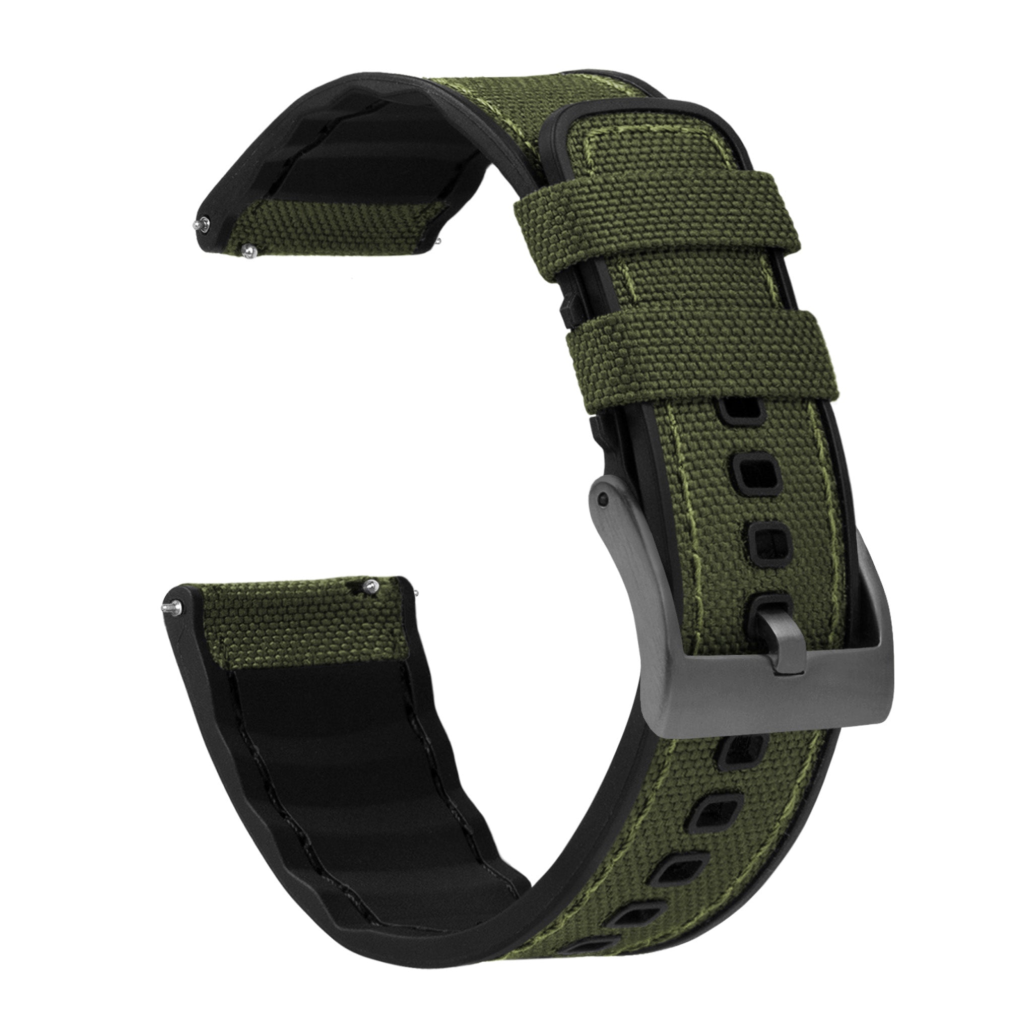 Army Green Cordura Fabric And Silicone Hybrid Watch Band Barton