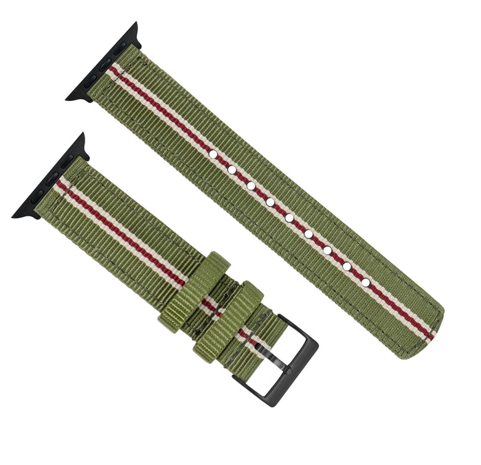 Apple Watch | Two-piece NATO® style | Army Green & Crimson - Barton Watch Bands