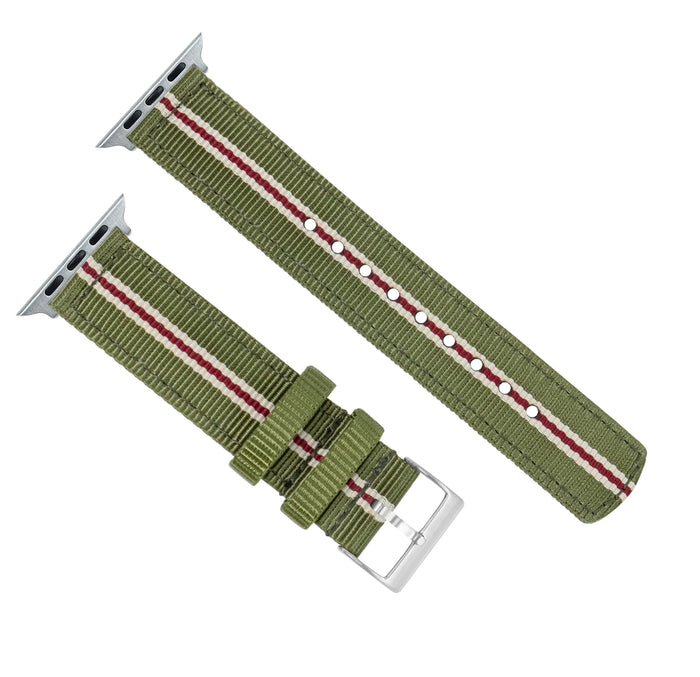 Apple Watch | Two-piece NATO® style | Army Green & Crimson - Barton Watch Bands