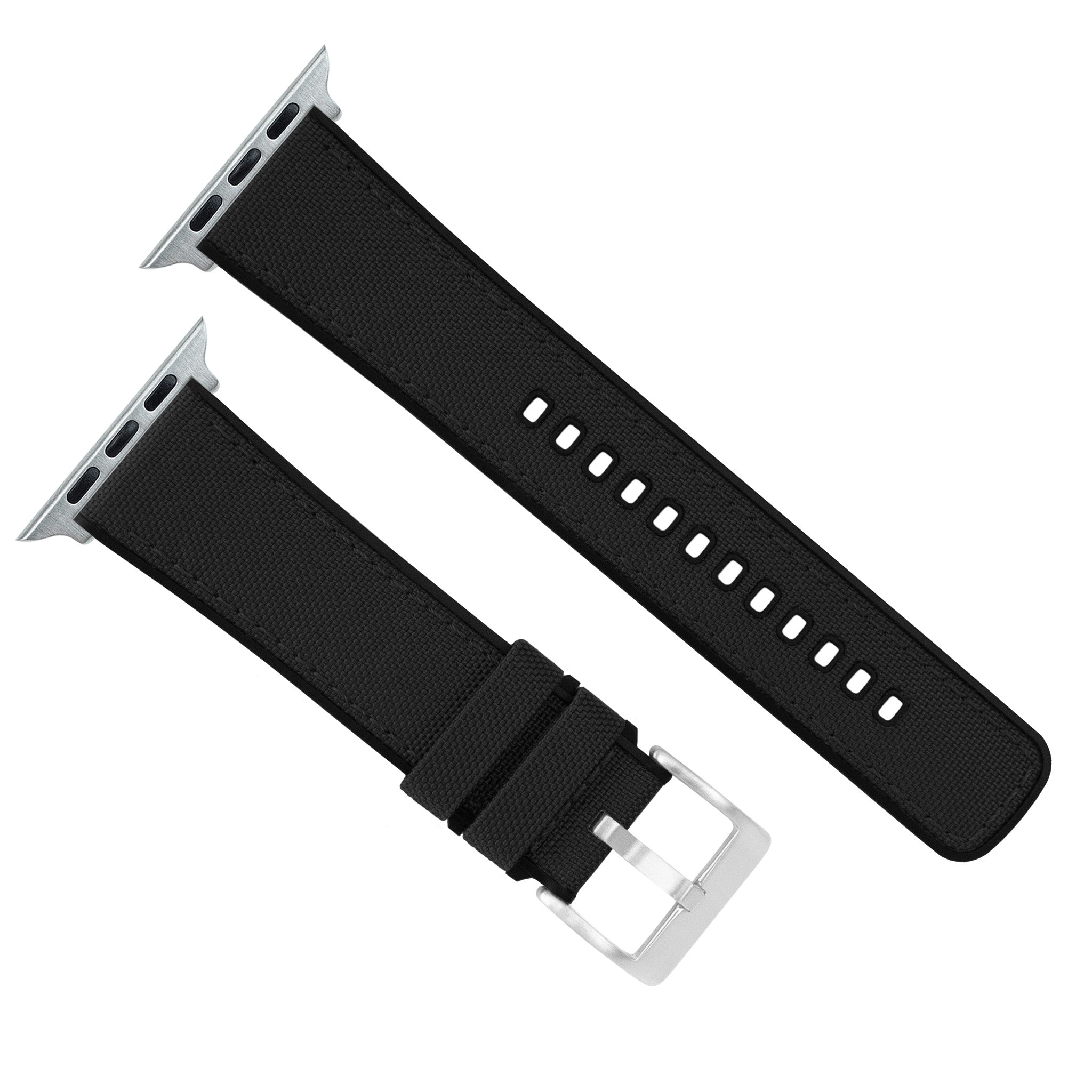 Apple Watch Black Cordura Fabric And Silicone Hybrid Watch Band