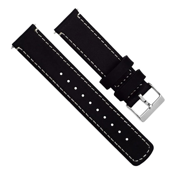 Samsung Galaxy Watch3 | Black Leather & Linen White Stitching - Barton Watch Bands