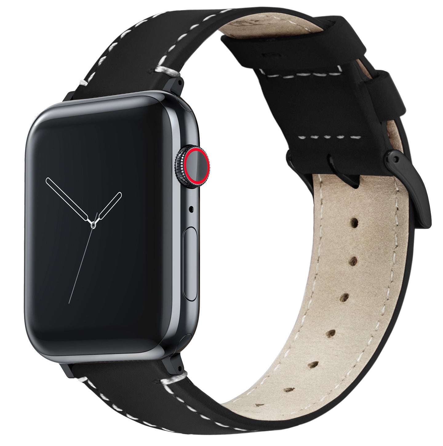 Black Leather Apple Watch Band | White Stitching | BARTON | Barton