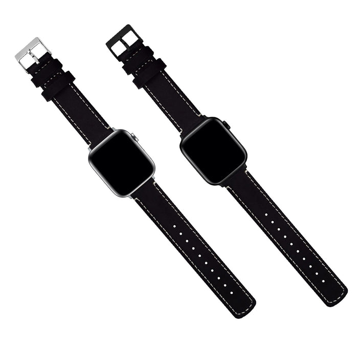 Apple Watch | Black Leather & Linen White Stitching - Barton Watch Bands