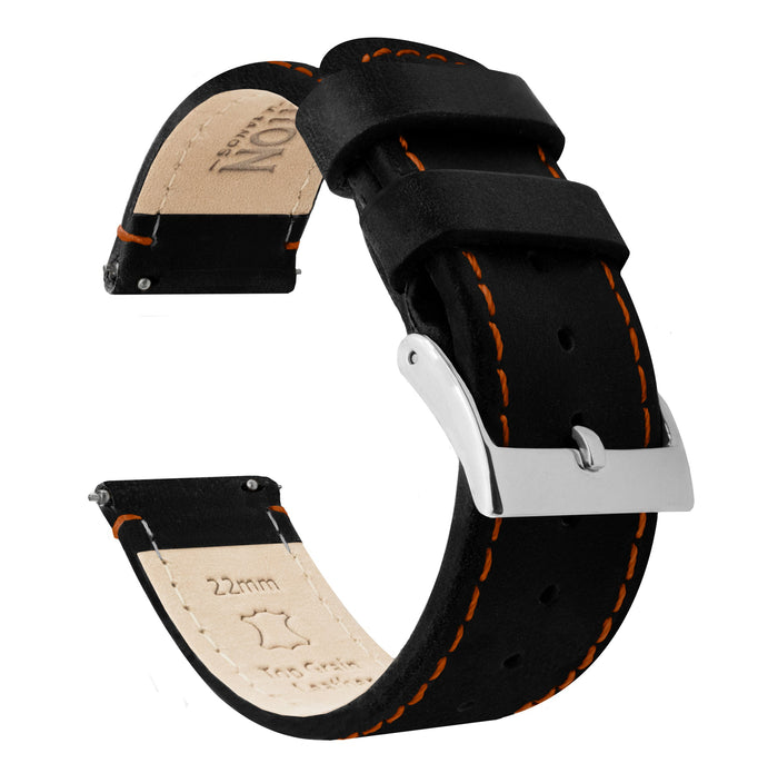 Samsung Galaxy Watch5 | Black Leather & Orange Stitching - Barton Watch Bands