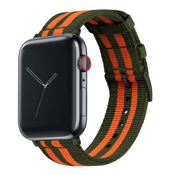 Apple Watch | Two-piece NATO Style | Army Green & Orange - Barton Watch Bands