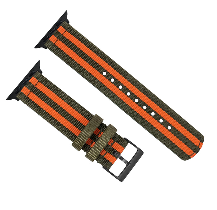 Apple Watch | Two-piece NATO Style | Army Green & Orange - Barton Watch Bands