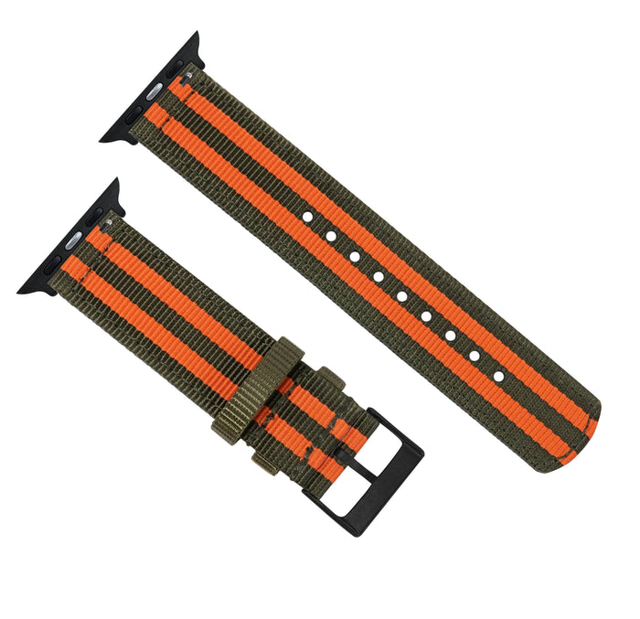 Apple Watch | Two-piece NATO Style | Army Green & Orange - Barton Watch Bands