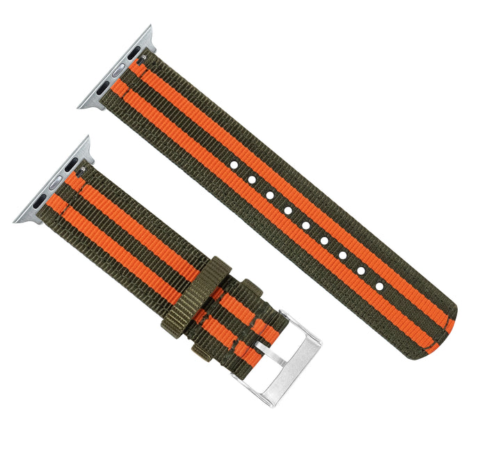 Apple Watch | Two-piece NATO Style | Army Green & Orange - Barton Watch Bands