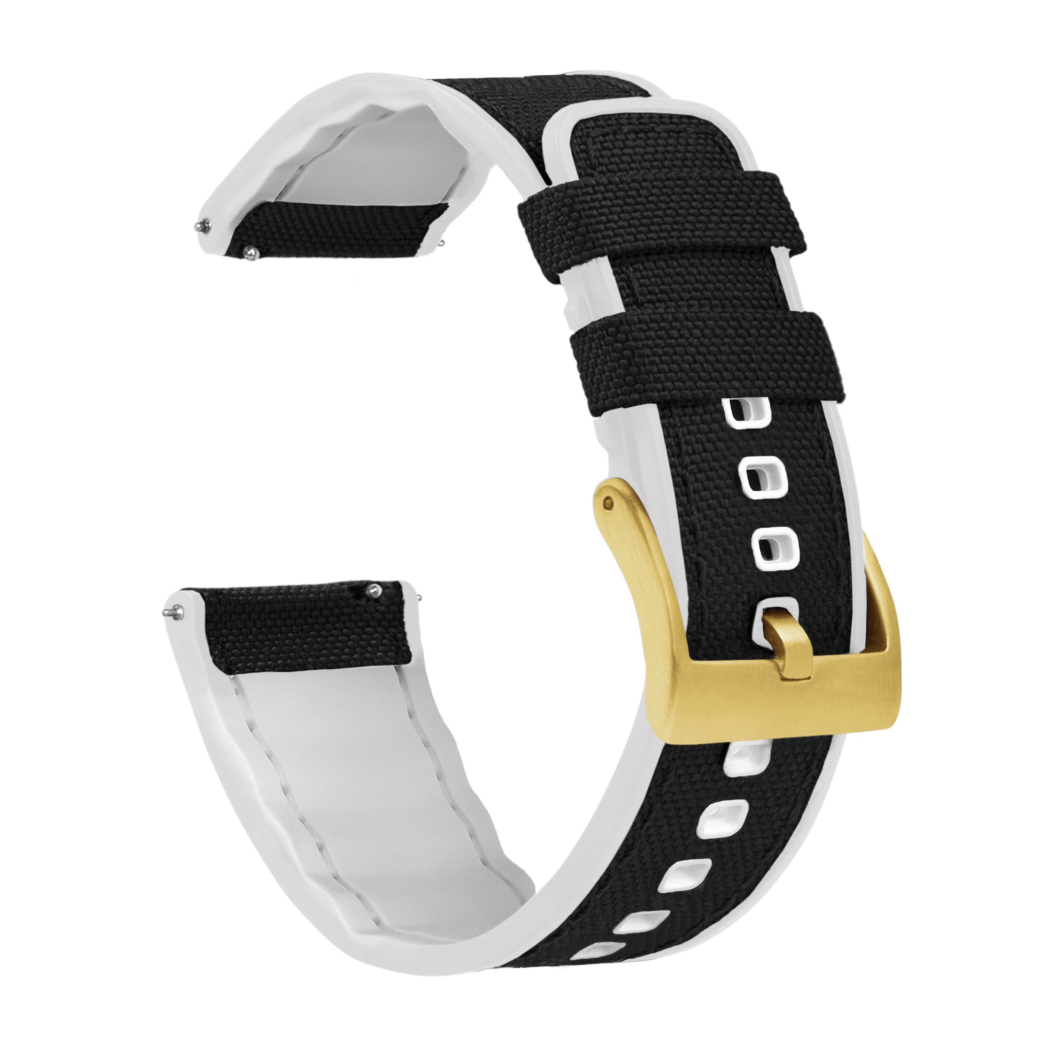 Black Cordura Fabric And White Silicone Hybrid Watch Band -