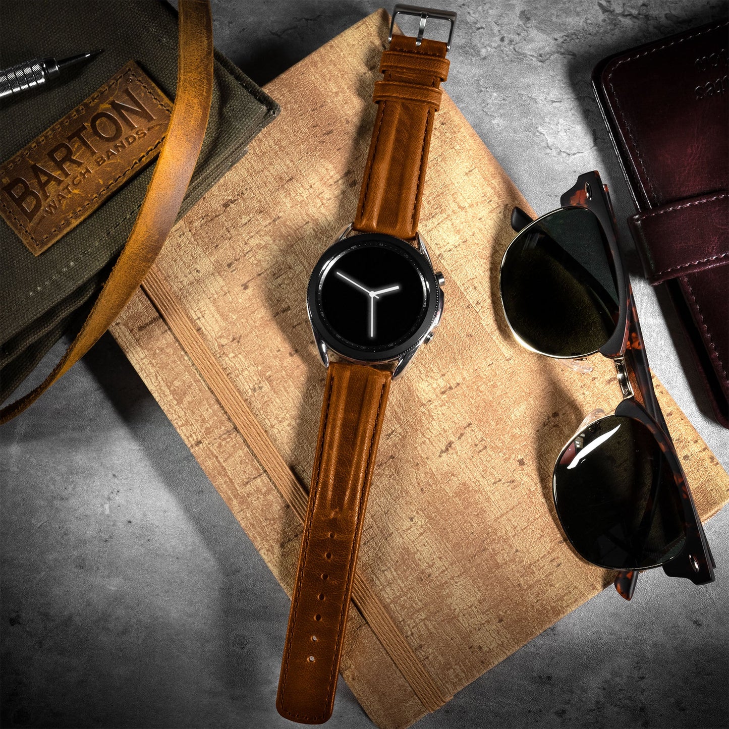 Samsung Galaxy Watch Active | Classic Horween Leather | Caramel Brown - Barton Watch Bands