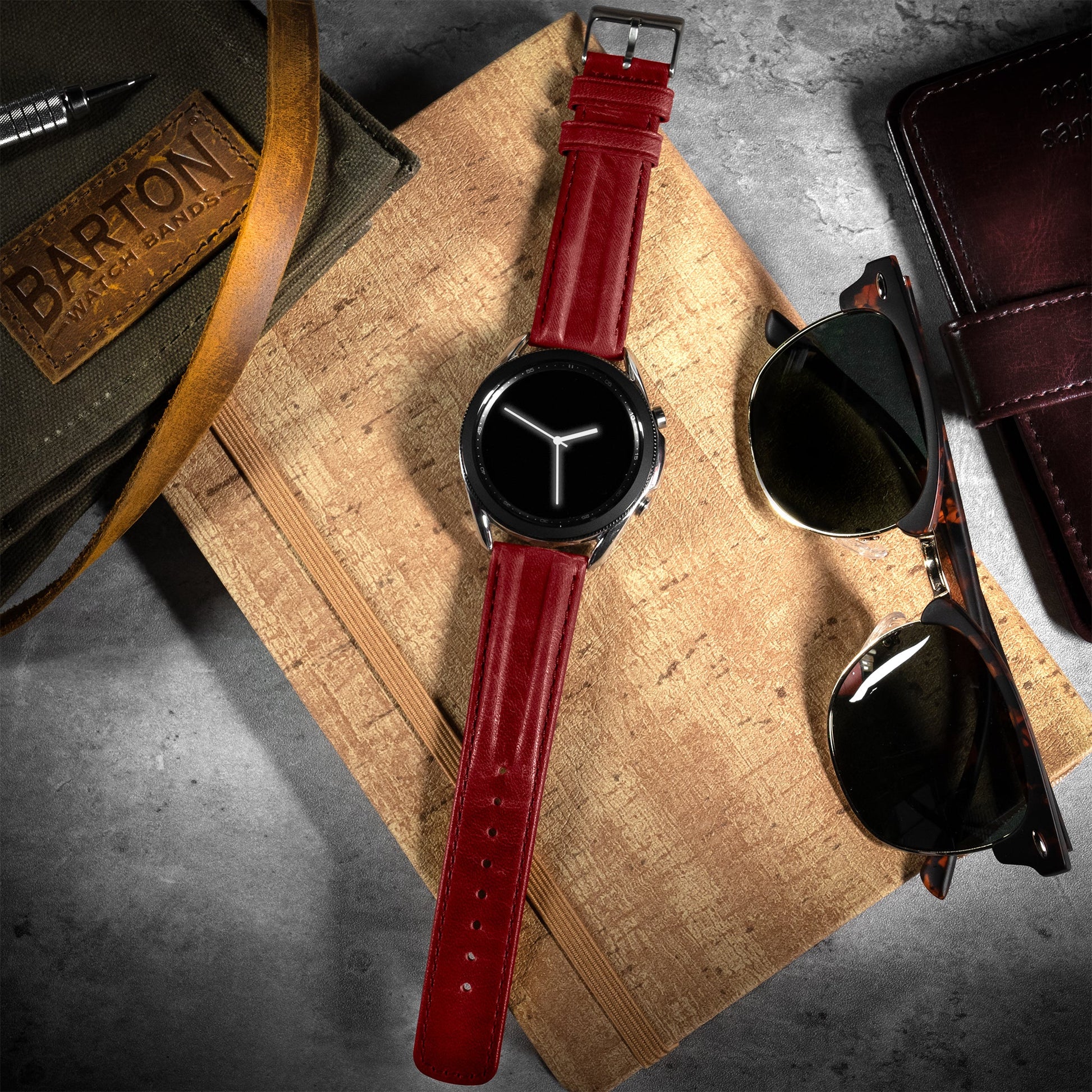 Samsung Galaxy Watch Active 2 | Classic Horween Leather | Crimson Red - Barton Watch Bands