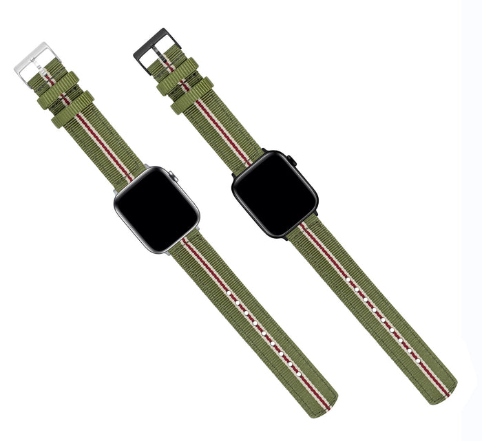 Apple Watch | Two-piece NATO® style | Army Green & Crimson - Barton Watch Bands