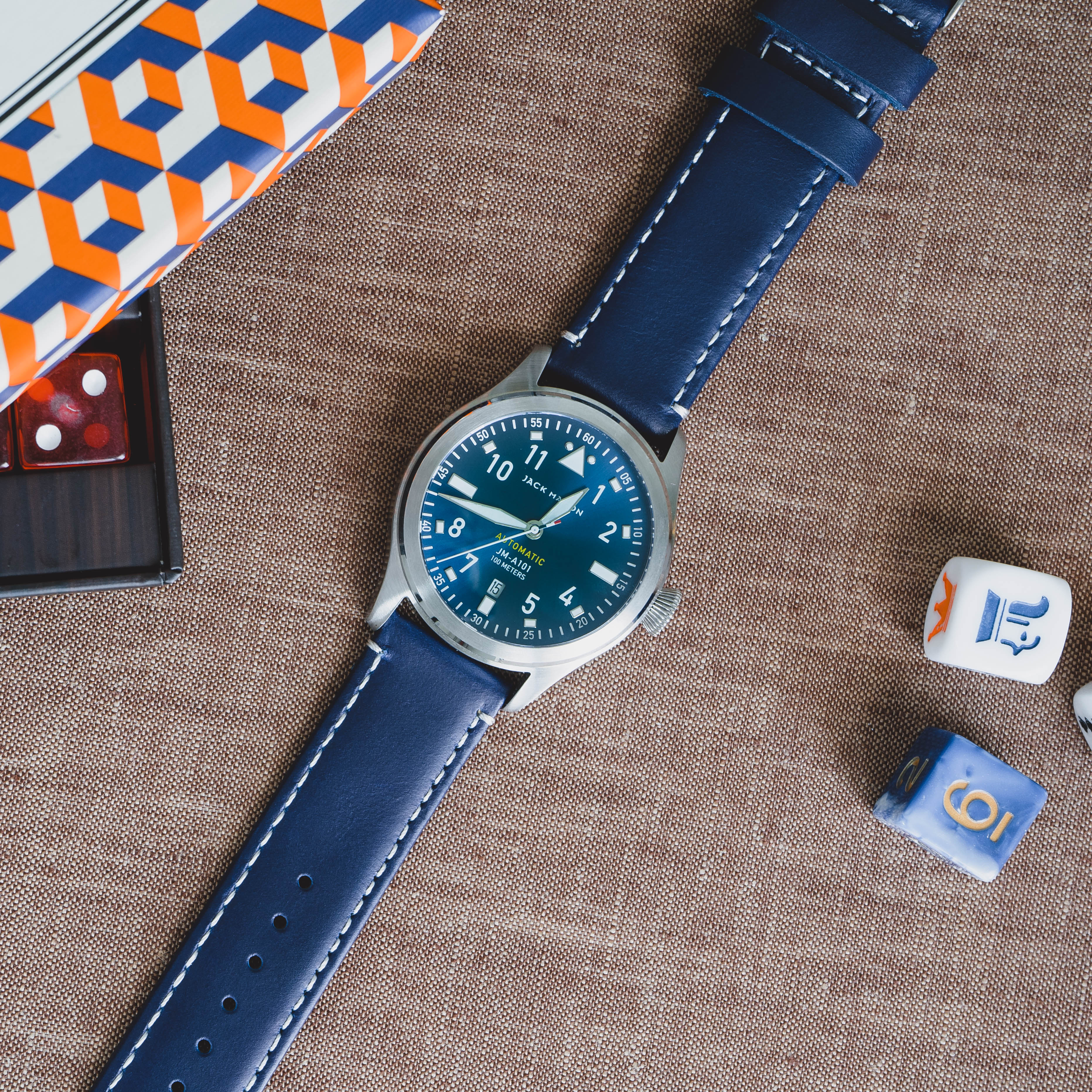 Blue leather shop band watch