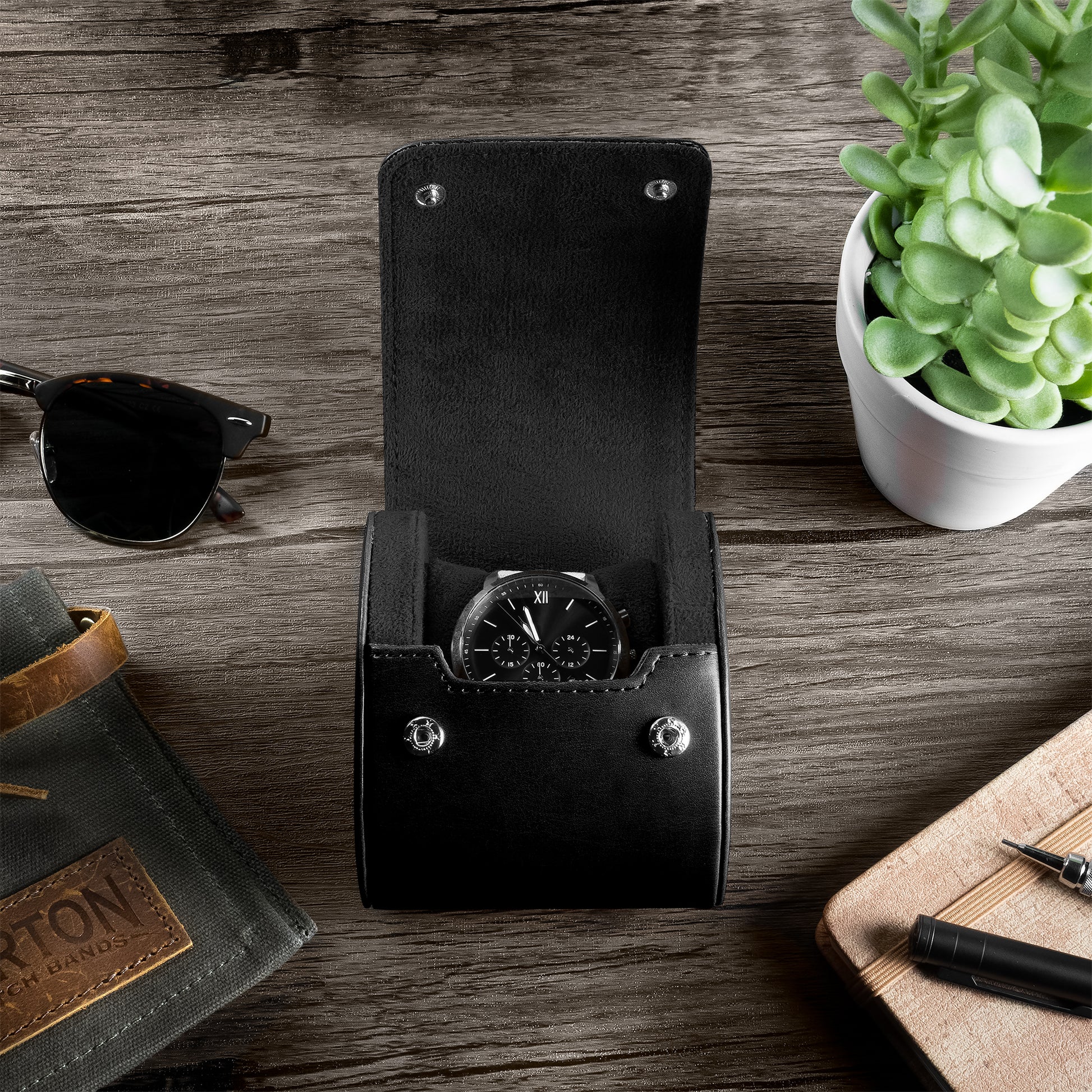 Leather Watch Roll for 1 O'Clock [Black] Black / Leather