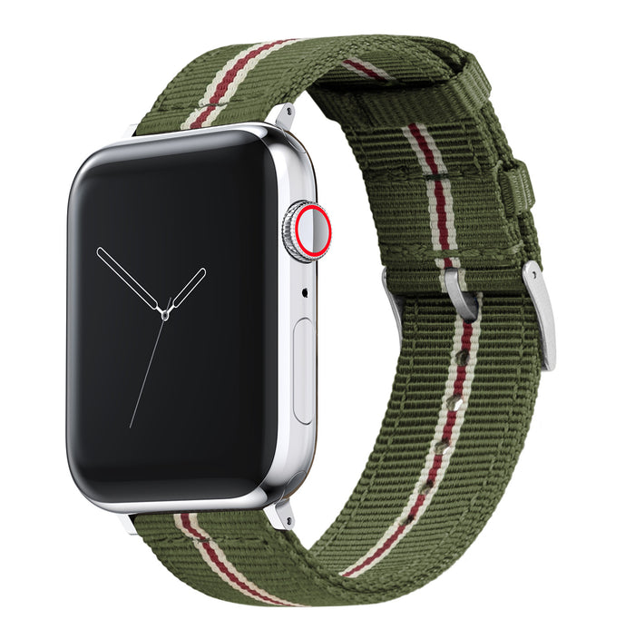 Apple Watch | Two-piece NATO® style | Army Green & Crimson - Barton Watch Bands