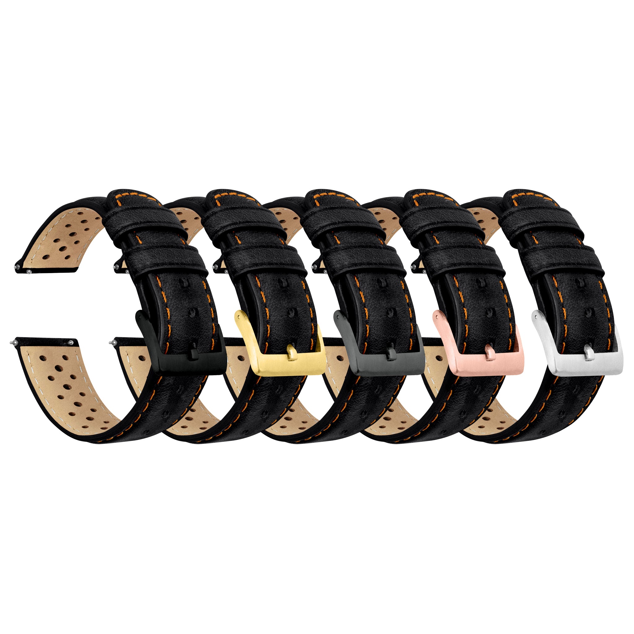 Black Orange Stitch Racing Horween Leather Watch Band | Barton Watch Bands