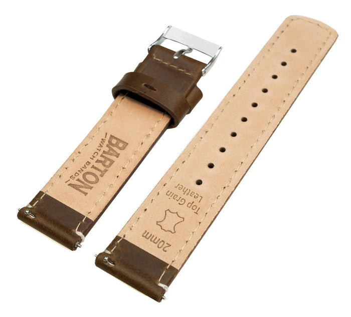 Samsung Galaxy Watch5 | Saddle Brown Leather & Linen White Stitching - Barton Watch Bands