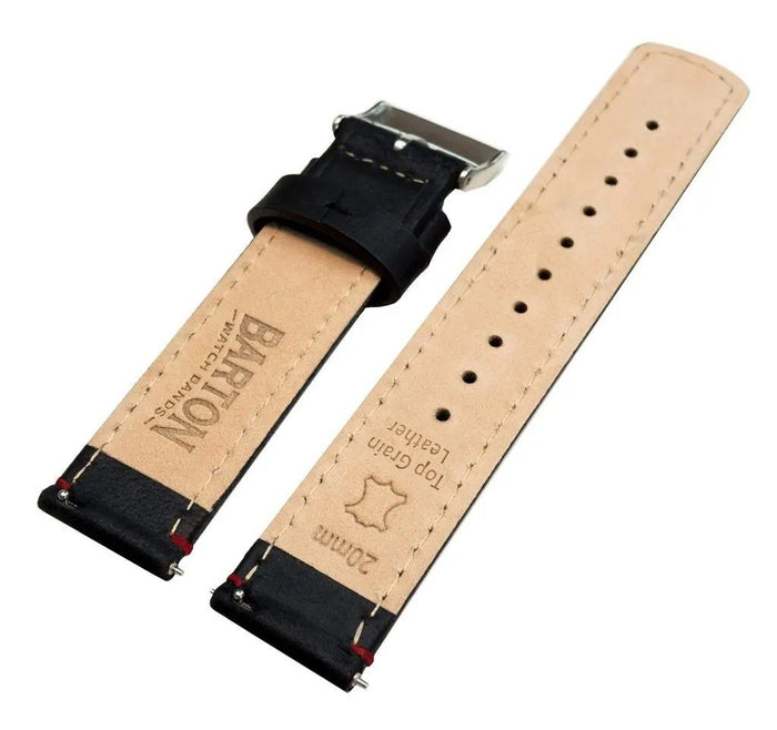 MOONSWATCH Bip | Black Leather & Crimson Red Stitching - Barton Watch Bands