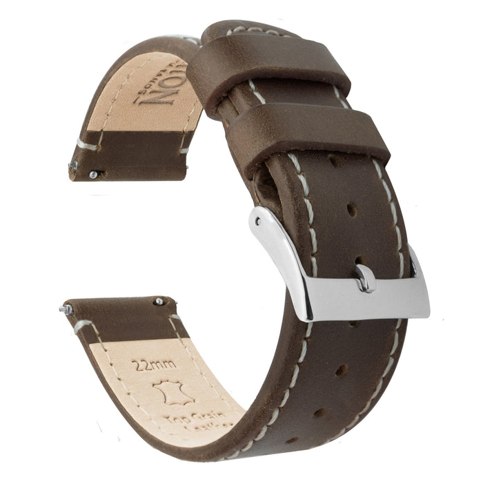 MOONSWATCH Bip | Saddle Brown Leather & Linen White Stitching - Barton Watch Bands