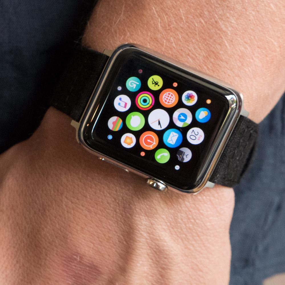 Silver apple watch with hotsell black band