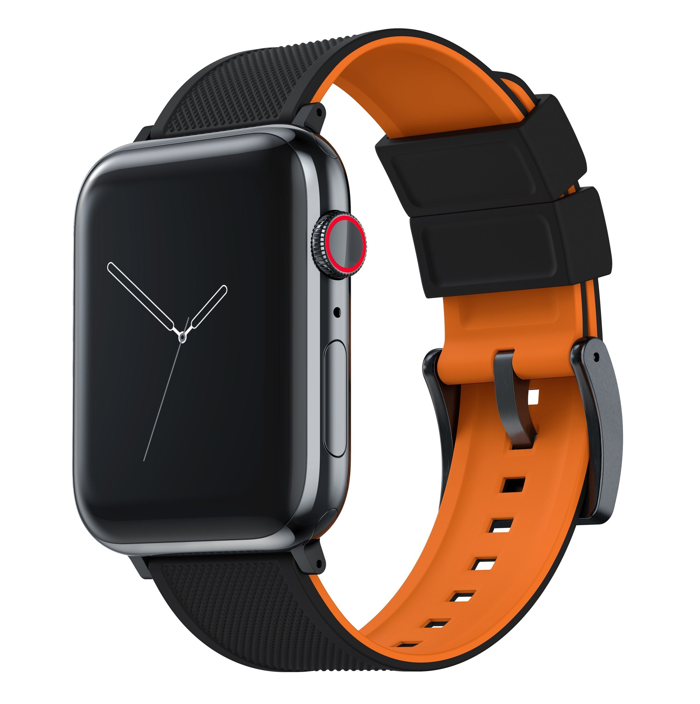 Black Silicone Apple Watch Band | Black & Orange Elite | BARTON ...