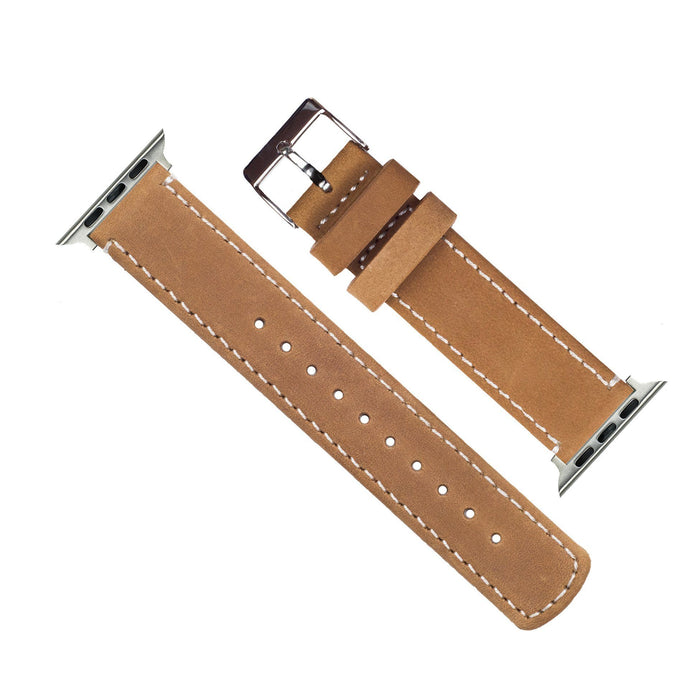 Apple Watch | Gingerbread Leather & Linen White Stitching - Barton Watch Bands