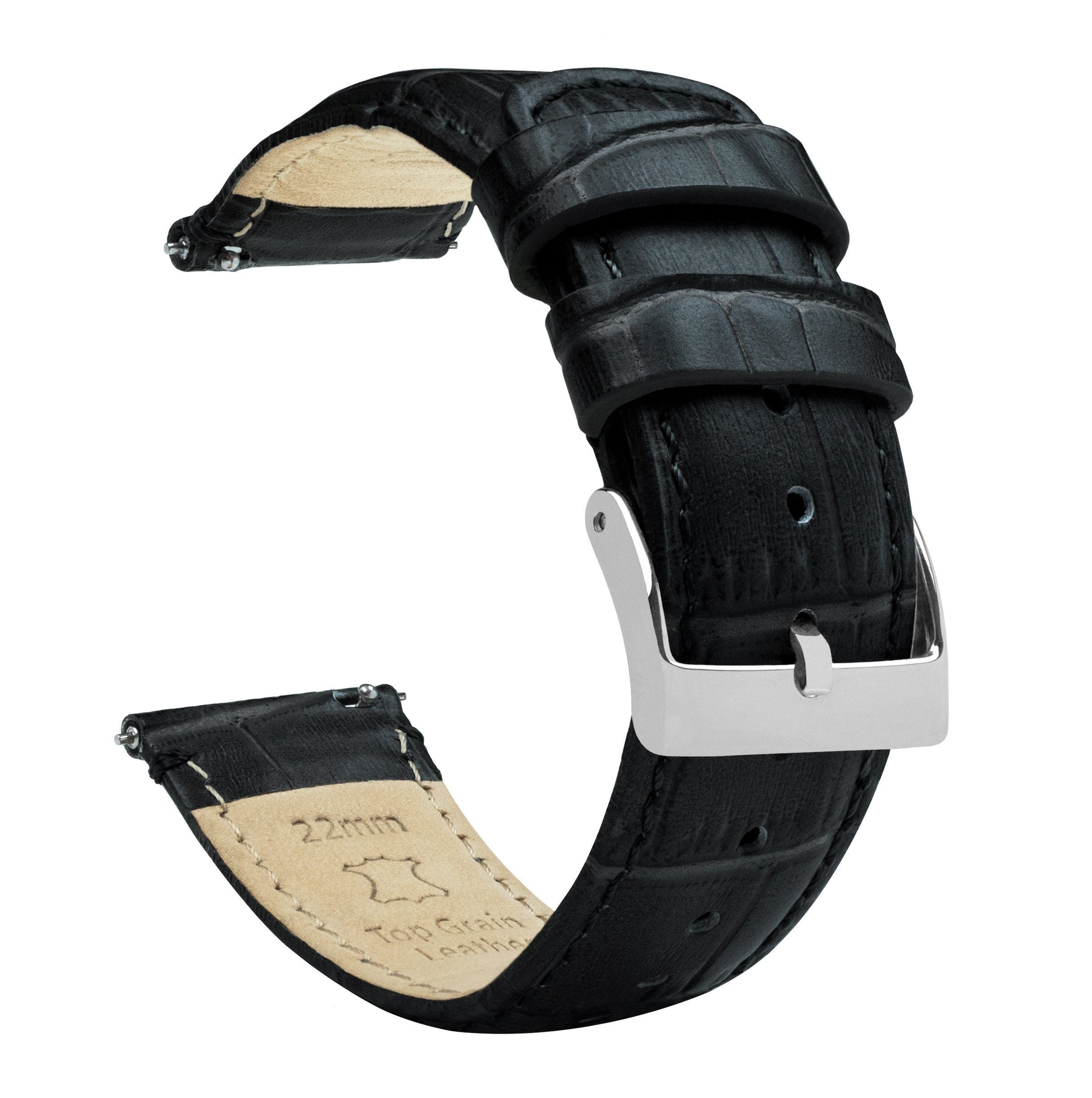 Black Leather Watch Band | Alligator Grain Texture | BARTON