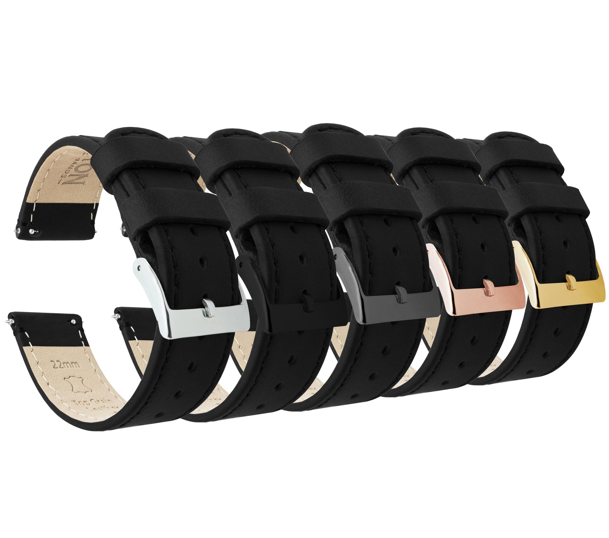 20mm Black/Black Barton Quick Release Top Grain Leather Watch Band Strap