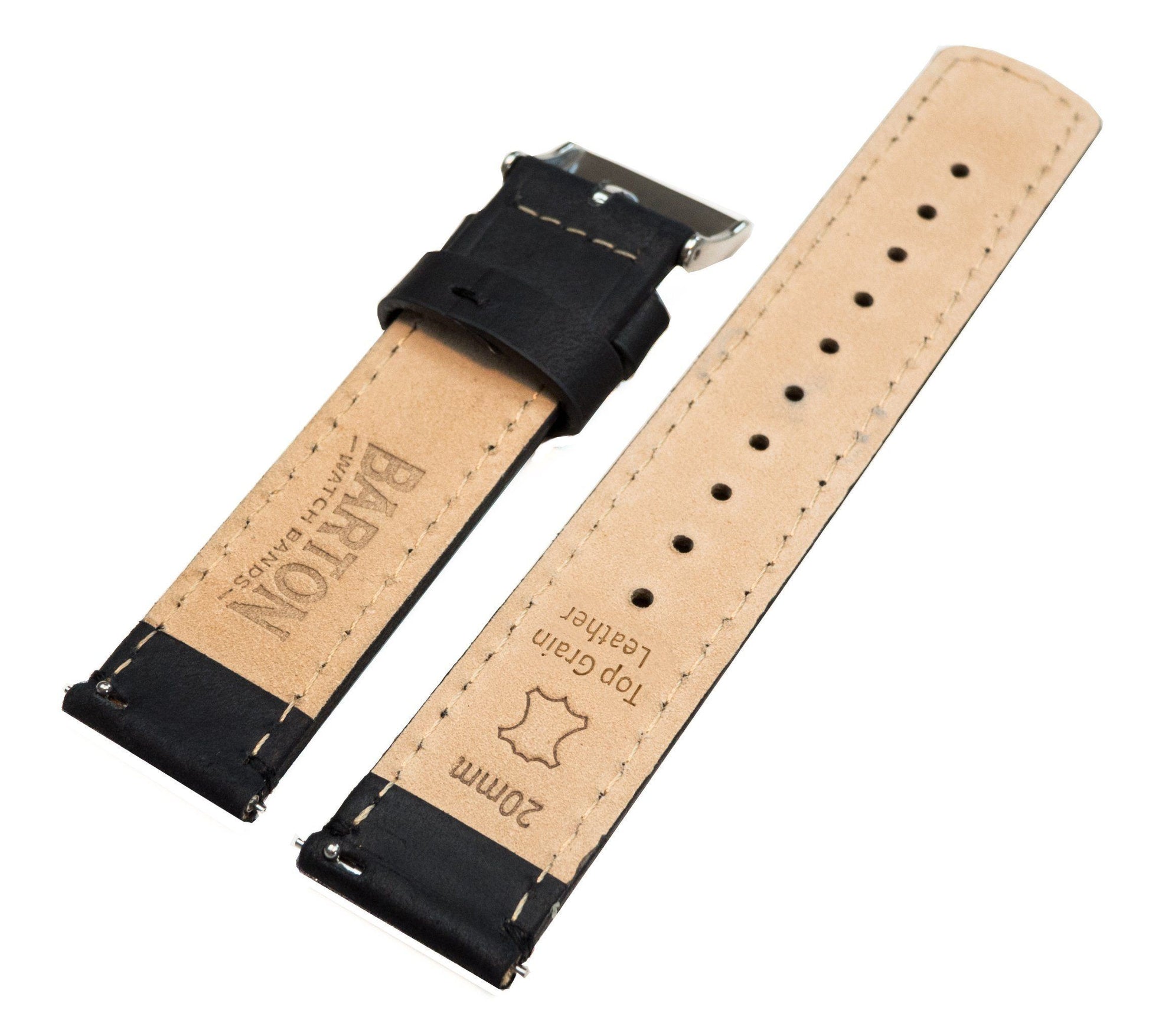 Black Leather Watch Band, Quick Release Watch Strap