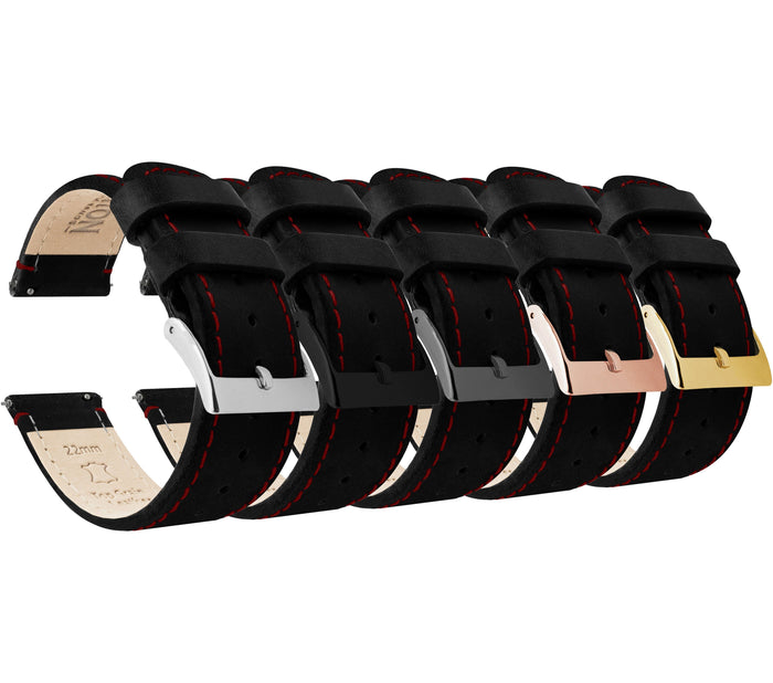 Black Leather | Crimson Red Stitching - Barton Watch Bands