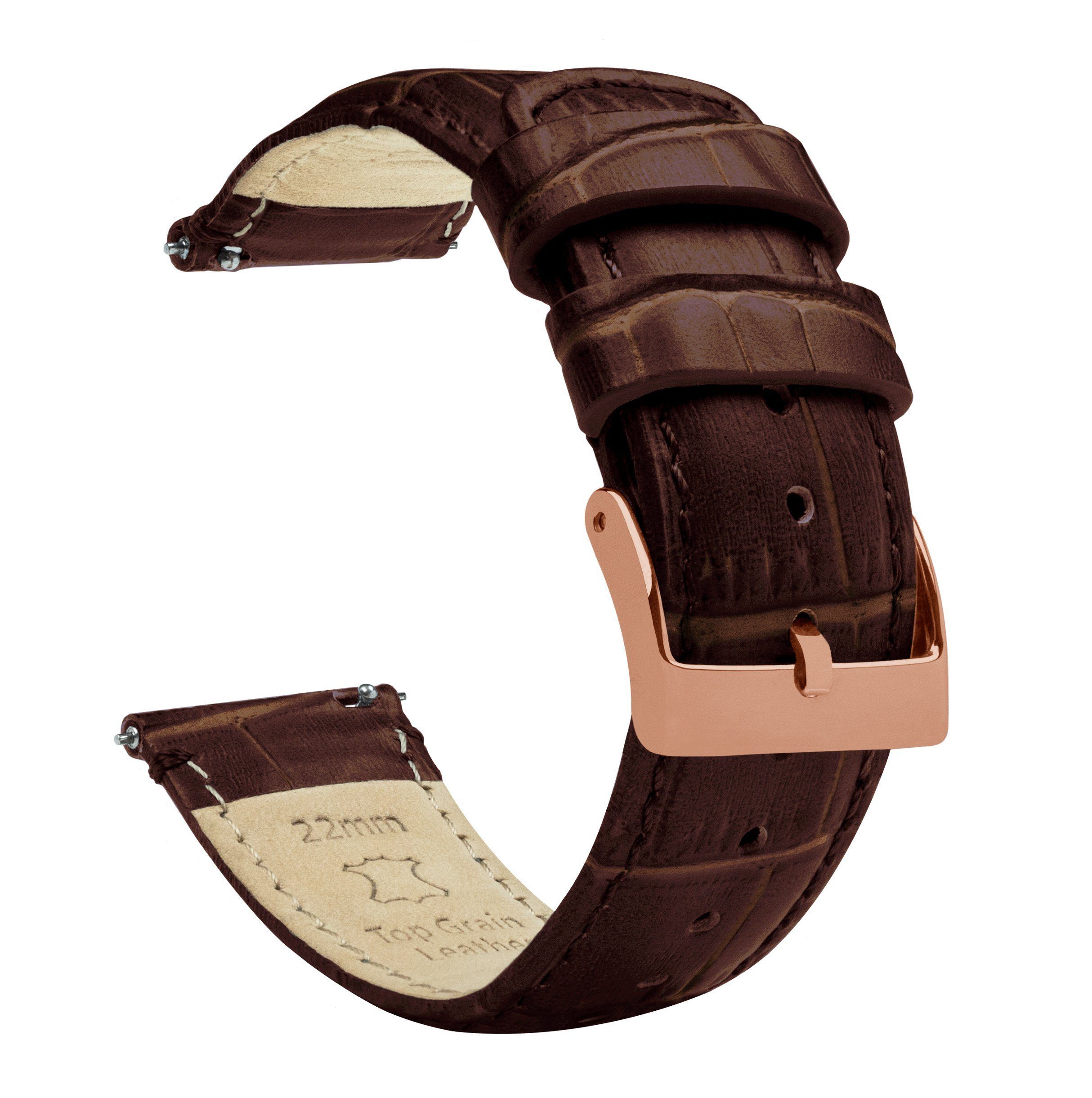 Coffee Brown Leather Watch Band | Alligator Grain Texture | BARTON