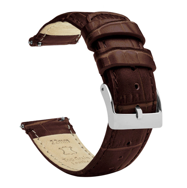 Coffee Brown Leather Watch Band | Alligator Grain Texture