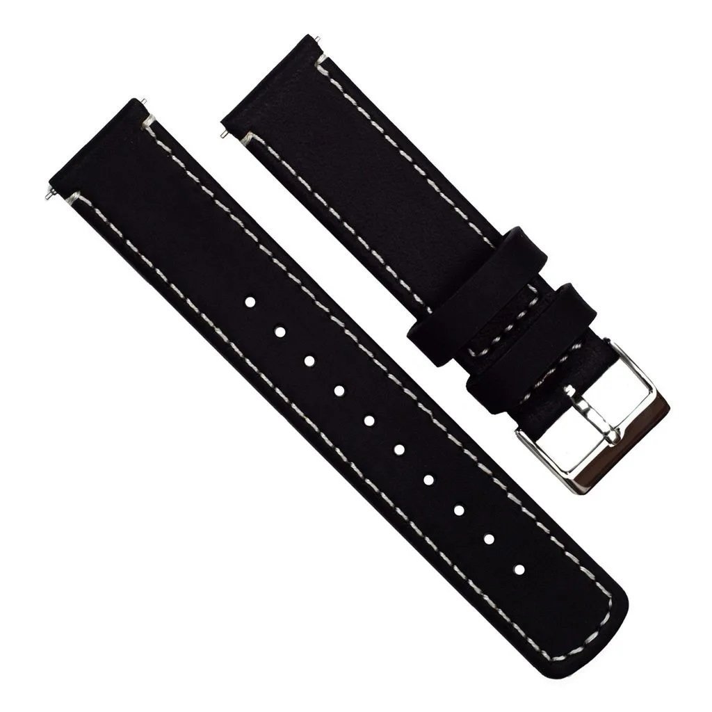 Fossil Gen 5 Black Leather Linen White Stitching Watch Band