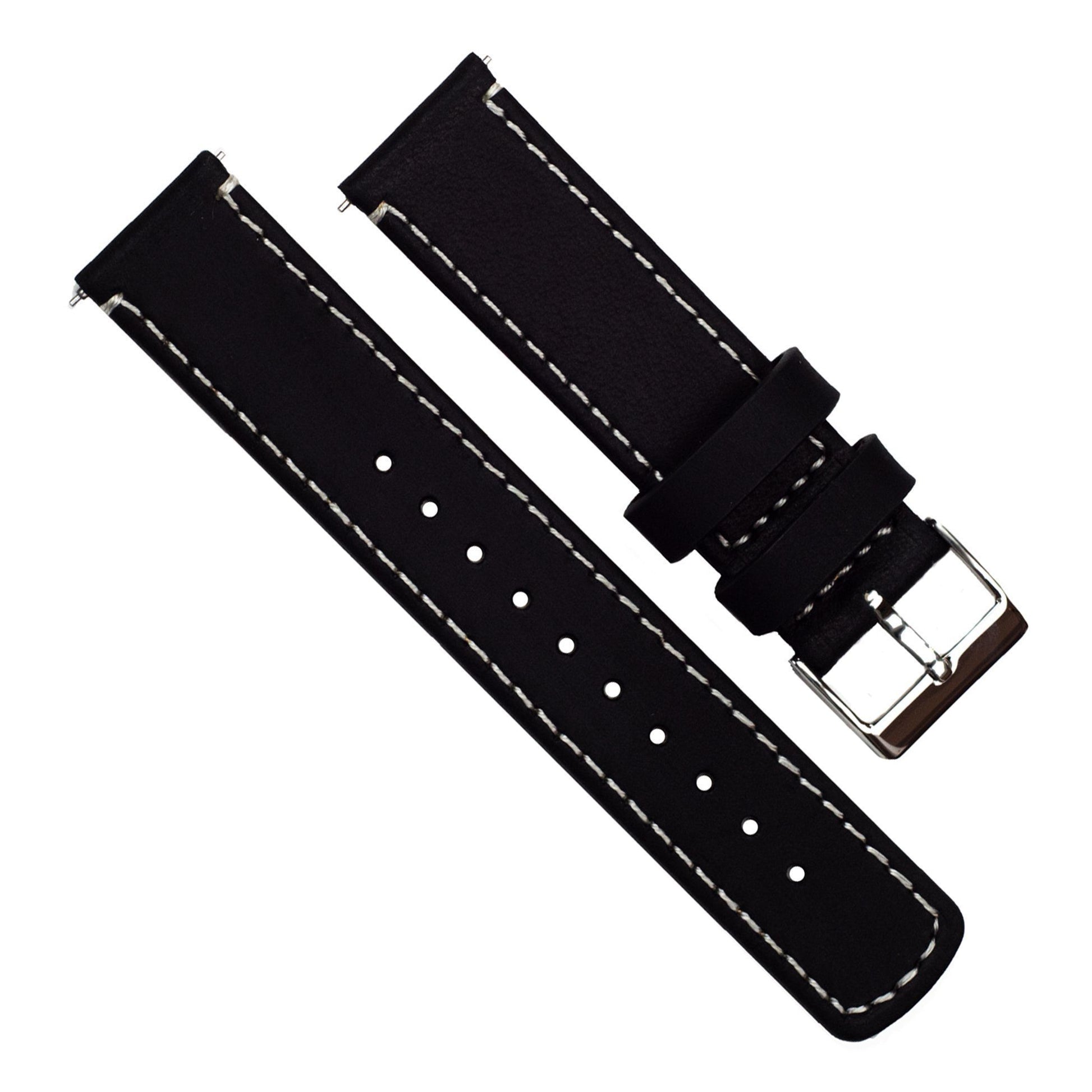 Samsung Galaxy Watch Active | Black Leather & Linen White Stitching - Barton Watch Bands