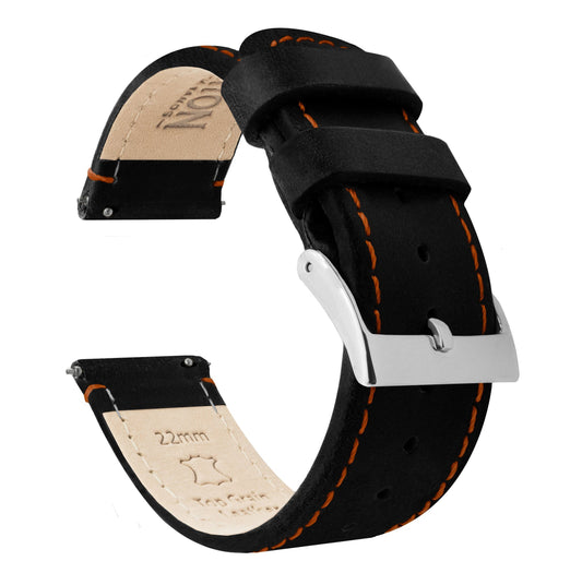 Samsung Galaxy Watch Active | Black Leather & Orange Stitching - Barton Watch Bands