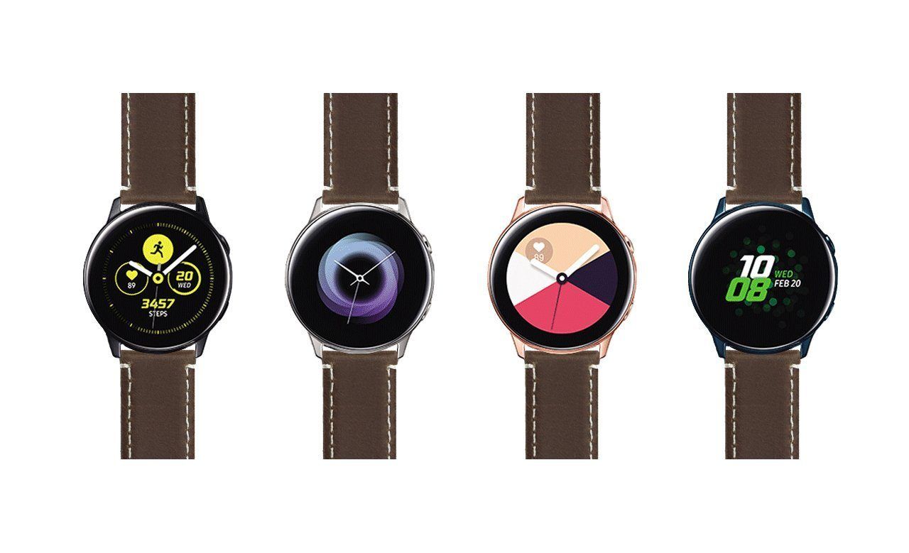 Samsung Galaxy Watch Active | Saddle Brown Leather & Linen White Stitching - Barton Watch Bands