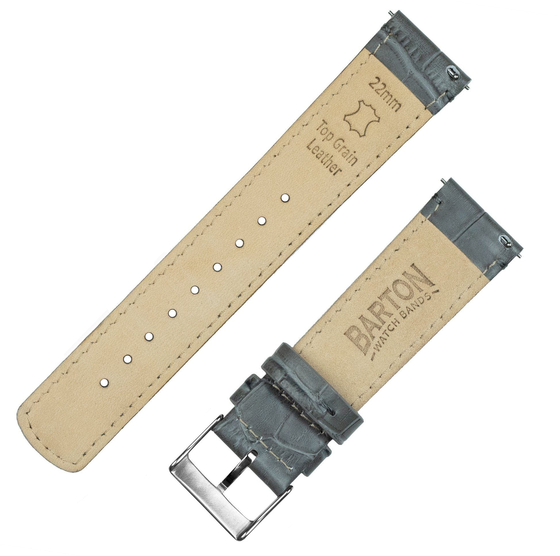 Smoke Grey Leather Watch Band | Alligator Grain Texture | BARTON